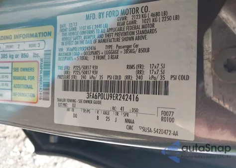 2014 Ford Fusion Hybrid Se from USA, damaged, VIN 3FA6P0LU9ER242416